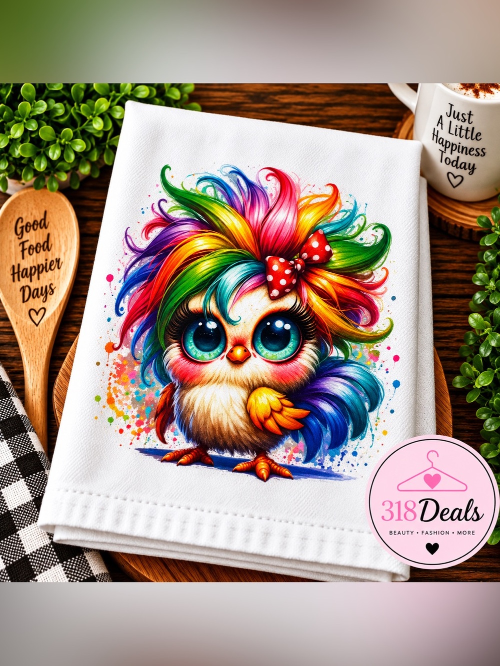 Rainbow Chicken Kitchen Towel Colorful Chicken Decorative Dish Towel